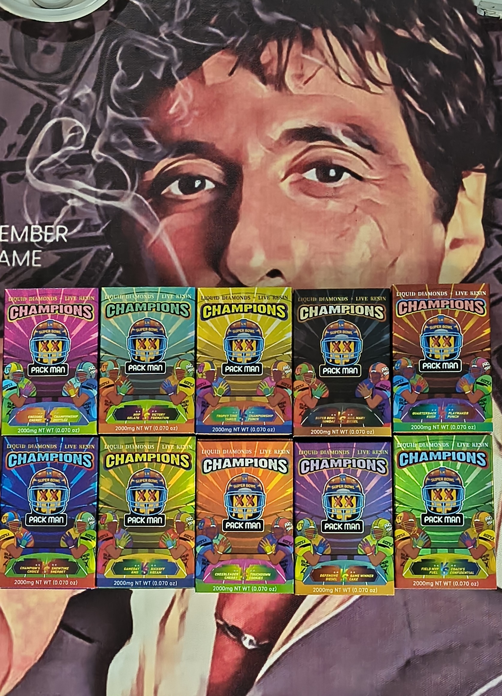 PORTADA PACK MAN NFL CHAMPION`S CHOICE & SHOWTIME SHERBET (SATIVA & SATIVA) 2gr